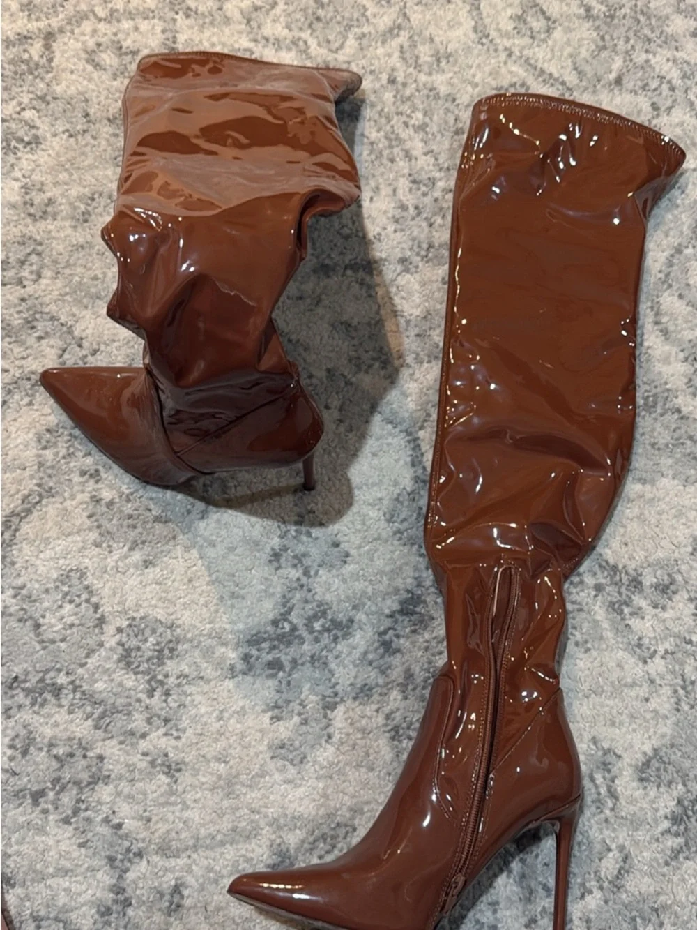 Steve Madden Brown Patent Over-the-Knee Pointed Toe Stiletto Boots